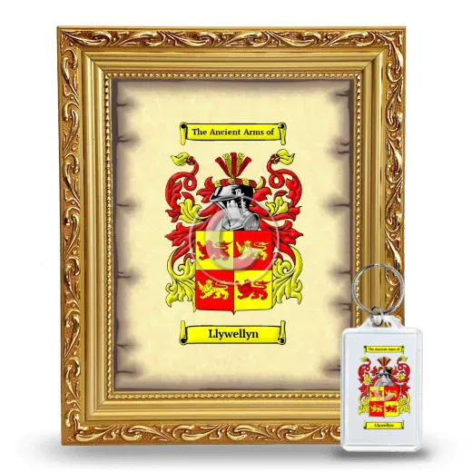Llywellyn Framed Coat of Arms and Keychain - Gold