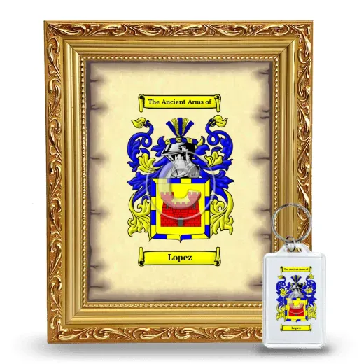 Lopez Framed Coat of Arms and Keychain - Gold