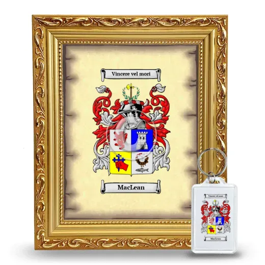 MacLean Framed Coat of Arms and Keychain - Gold