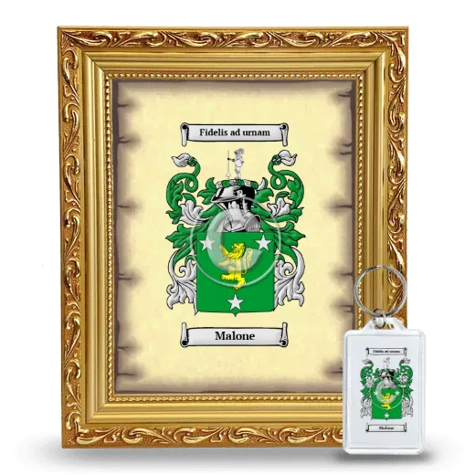 Malone Framed Coat of Arms and Keychain - Gold