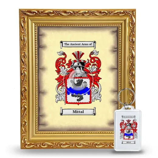 Mittal Framed Coat of Arms and Keychain - Gold