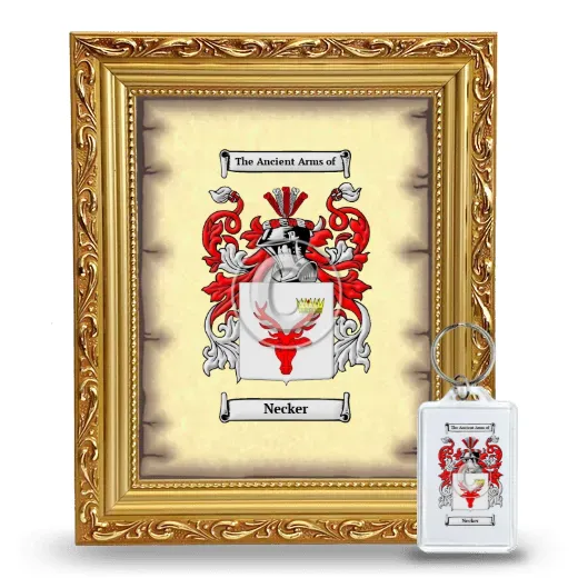 Necker Framed Coat of Arms and Keychain - Gold