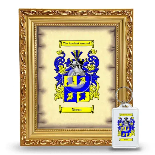 Neem Framed Coat of Arms and Keychain - Gold