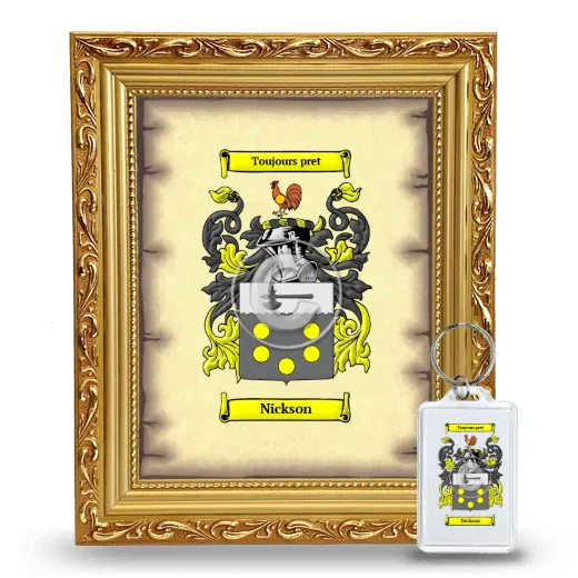 Nickson Framed Coat of Arms and Keychain - Gold