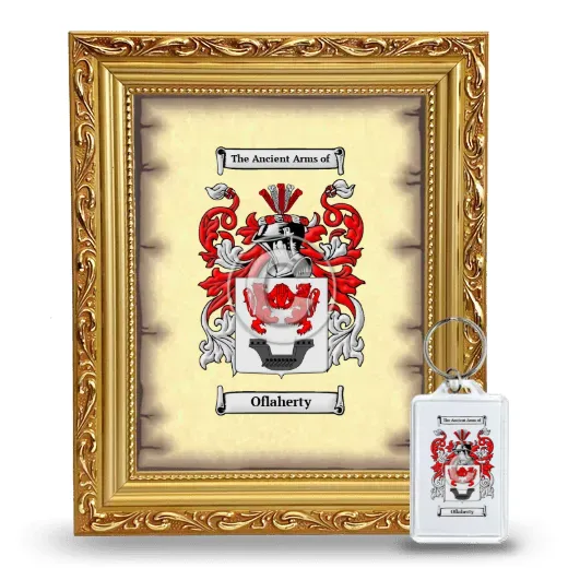 Oflaherty Framed Coat of Arms and Keychain - Gold