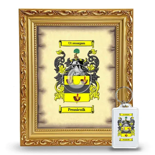 Pennicuik Framed Coat of Arms and Keychain - Gold