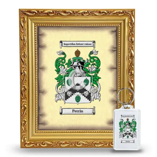 Perrin Framed Coat of Arms and Keychain - Gold