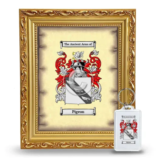 Pigeon Framed Coat of Arms and Keychain - Gold