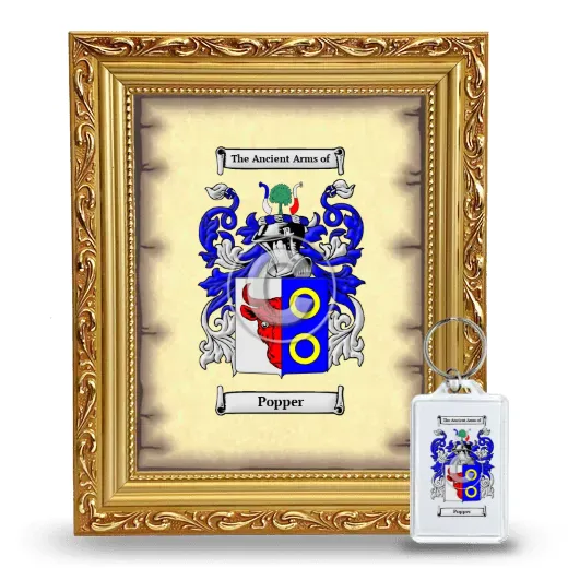 Popper Framed Coat of Arms and Keychain - Gold