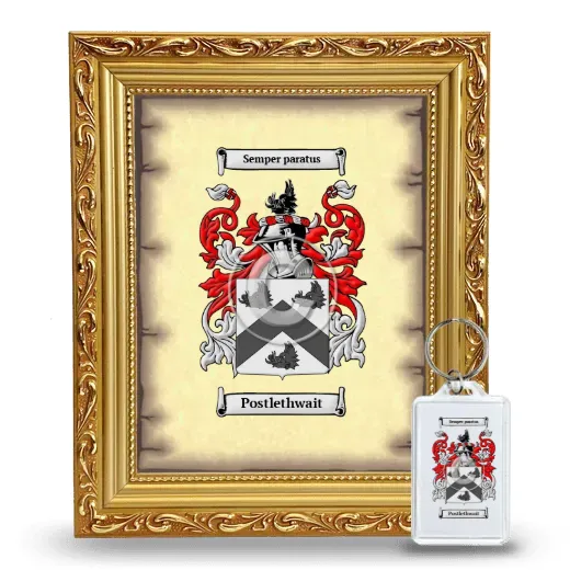Postlethwait Framed Coat of Arms and Keychain - Gold