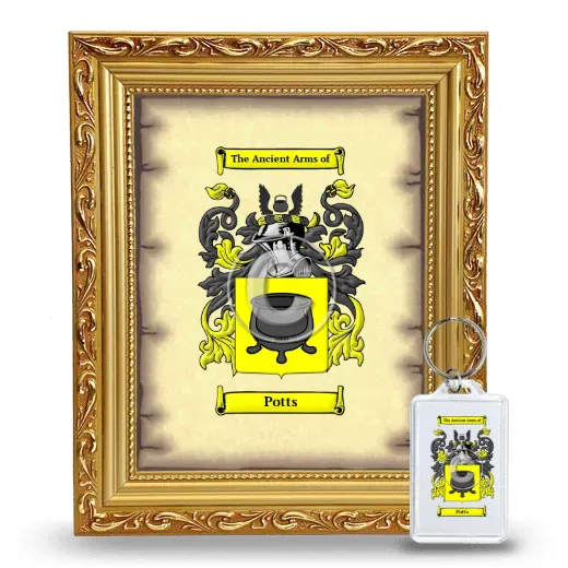 Potts Framed Coat of Arms and Keychain - Gold