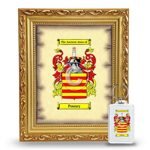 Pouncy Framed Coat of Arms and Keychain - Gold