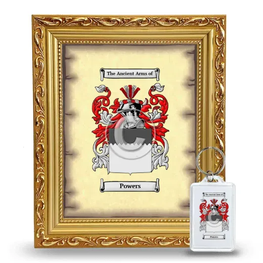 Powers Framed Coat of Arms and Keychain - Gold