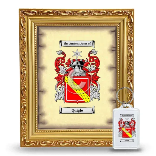 Quigle Framed Coat of Arms and Keychain - Gold