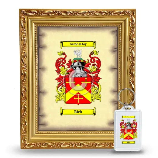 Rich Framed Coat of Arms and Keychain - Gold