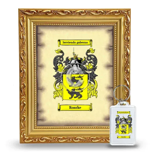 Roarke Framed Coat of Arms and Keychain - Gold