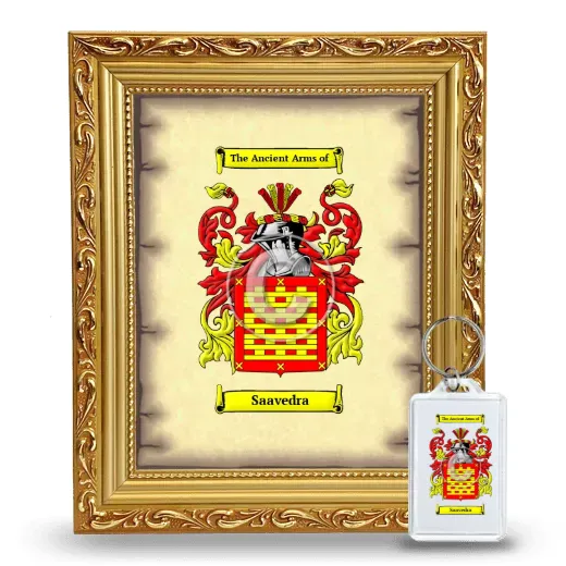 Saavedra Framed Coat of Arms and Keychain - Gold