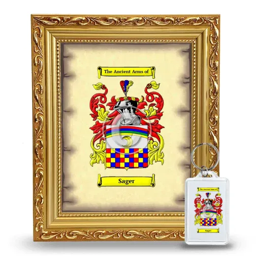 Sager Framed Coat of Arms and Keychain - Gold