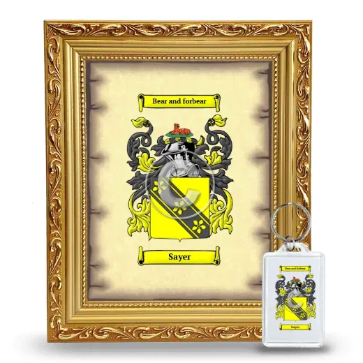 Sayer Framed Coat of Arms and Keychain - Gold