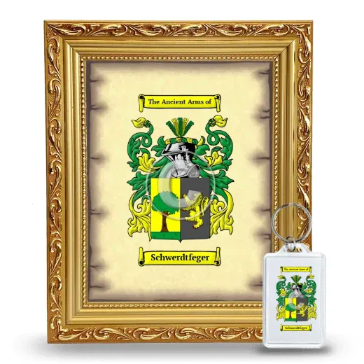Schwerdtfeger Framed Coat of Arms and Keychain - Gold