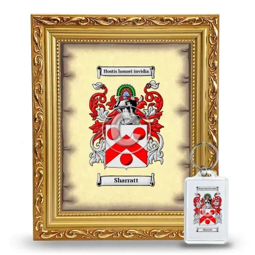 Sharratt Framed Coat of Arms and Keychain - Gold