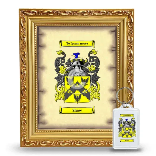Shaw Framed Coat of Arms and Keychain - Gold