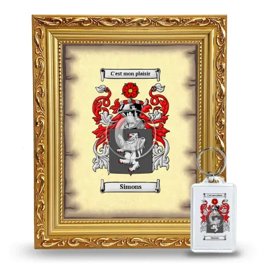 Simons Framed Coat of Arms and Keychain - Gold