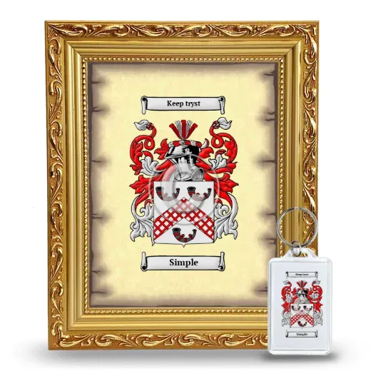 Simple Framed Coat of Arms and Keychain - Gold