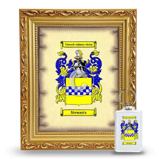 Stewarts Framed Coat of Arms and Keychain - Gold
