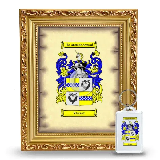 Stuart Framed Coat of Arms and Keychain - Gold