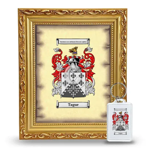 Tague Framed Coat of Arms and Keychain - Gold