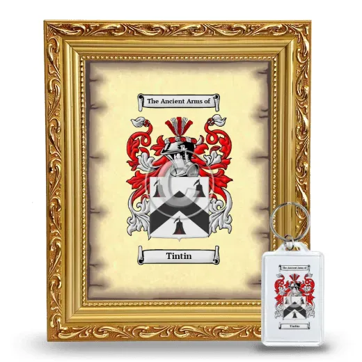 Tintin Framed Coat of Arms and Keychain - Gold