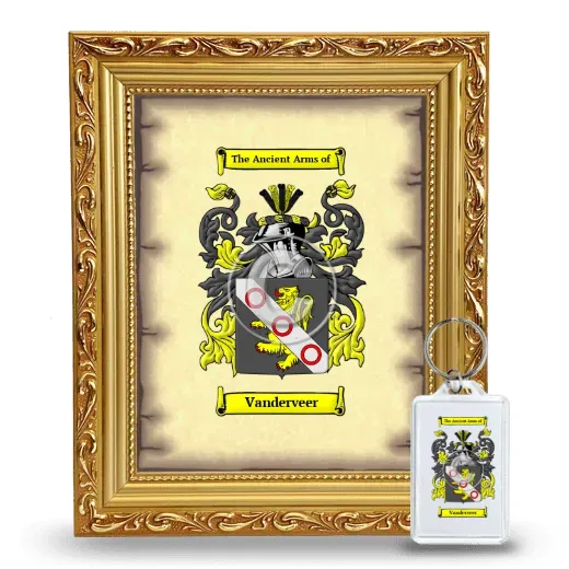 Vanderveer Framed Coat of Arms and Keychain - Gold