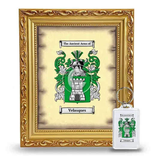 Velasques Framed Coat of Arms and Keychain - Gold