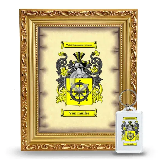 Von muller Framed Coat of Arms and Keychain - Gold