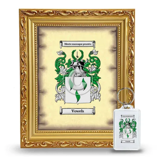 Vowels Framed Coat of Arms and Keychain - Gold