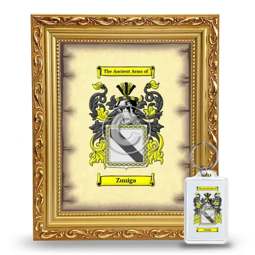 Zuniga Framed Coat of Arms and Keychain - Gold