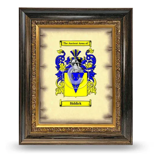 Biddick Coat of Arms Framed - Heirloom