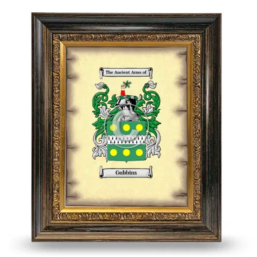 Gubbins Coat of Arms Framed - Heirloom