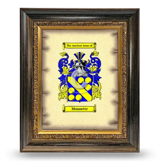 Monnette Coat of Arms Framed - Heirloom