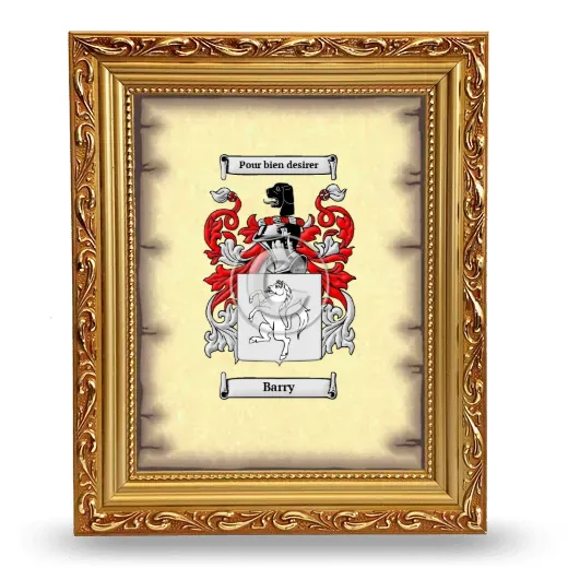 Barry Coat of Arms Framed - Gold