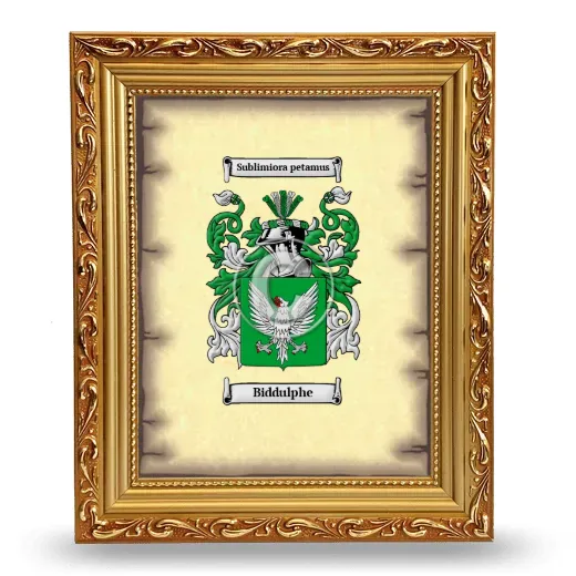 Biddulphe Coat of Arms Framed - Gold