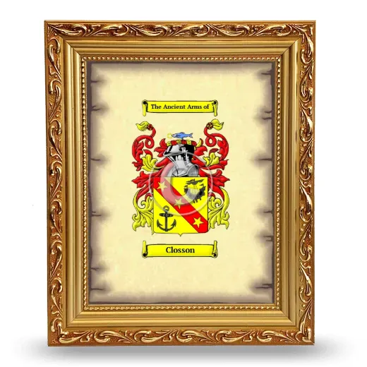 Closson Coat of Arms Framed - Gold