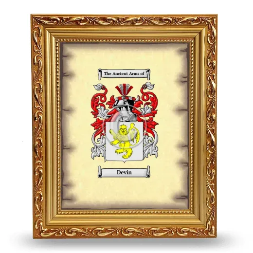 Devin Coat of Arms Framed - Gold