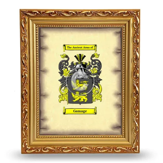 Gamage Coat of Arms Framed - Gold