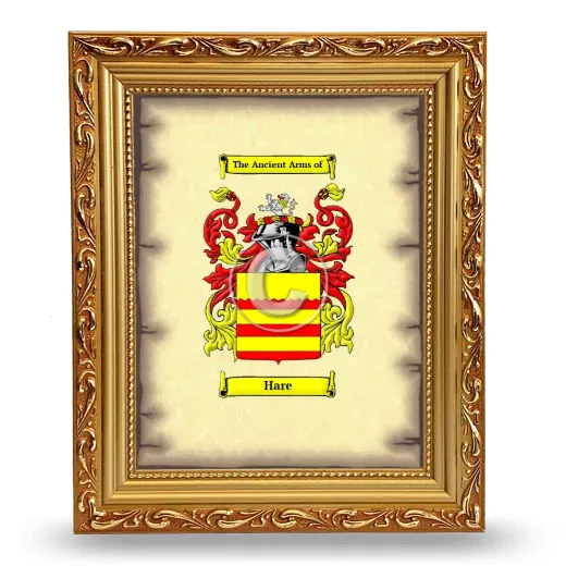 Hare Coat of Arms Framed - Gold