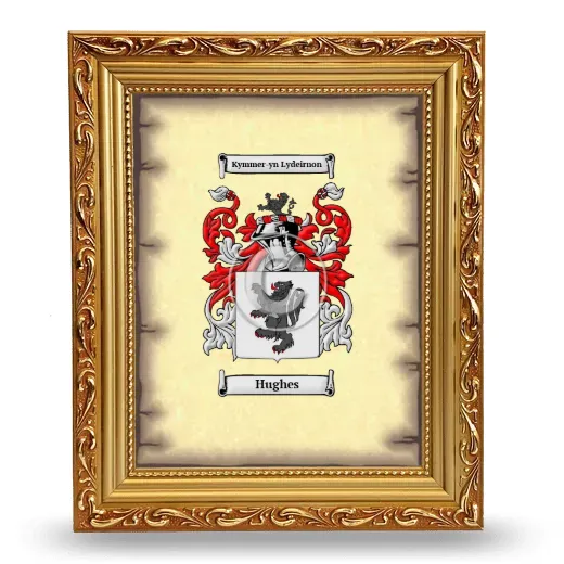 Hughes Coat of Arms Framed - Gold