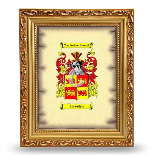 Llewelyn Coat of Arms Framed - Gold