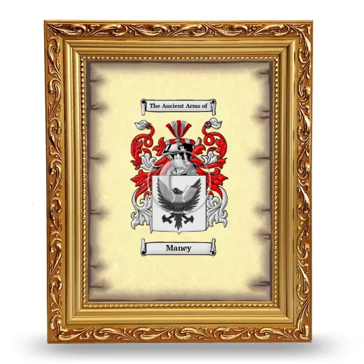Maney Coat of Arms Framed - Gold