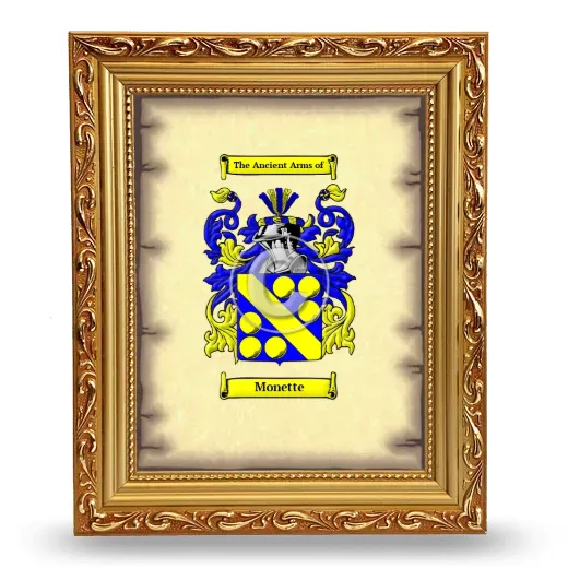 Monette Coat of Arms Framed - Gold